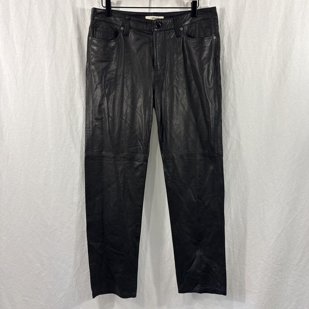 J Brand Paulette Boyfriend Lamb Leather Black Pants Womens Sz 6 Glam Biker Rock